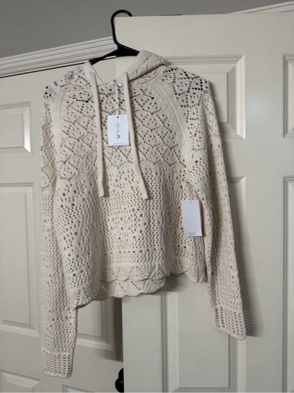 Jessica Simpson Crochet Hooded Pullover Sweater in Cream - Women's Cozy Knit